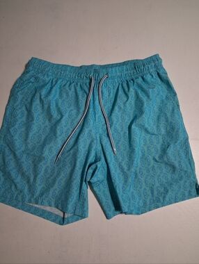 George Men's Teal Aqua Seahorse Swim Trunks Size L